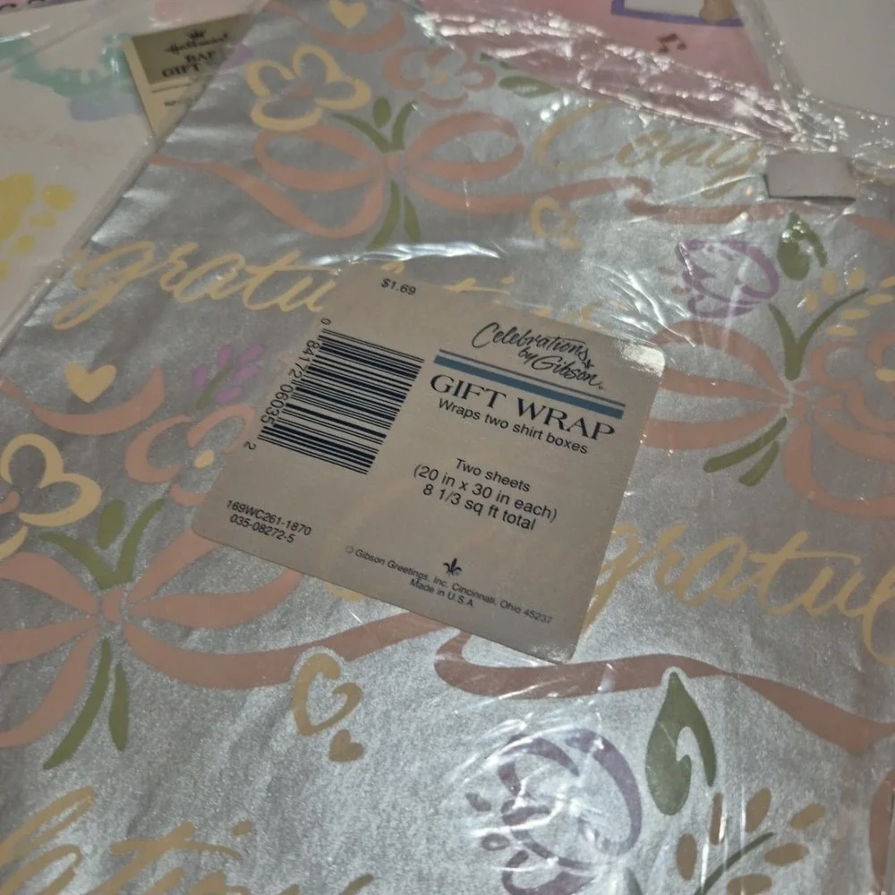 4 Assorted Vintage Gift Wrap Wrapping Paper Sheets Baby Shower & Wedding